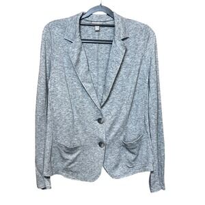 J Jill Womens Size S Gray Knit Cardigan Blazer Jacket Rayon Wool Blend Pockets